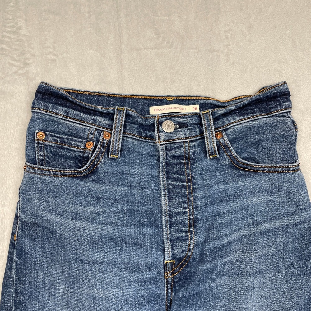 Levis Ribcage Straight Ankle Jeans Womens 26 Blue High Rise Button Fly - Picture 5 of 15